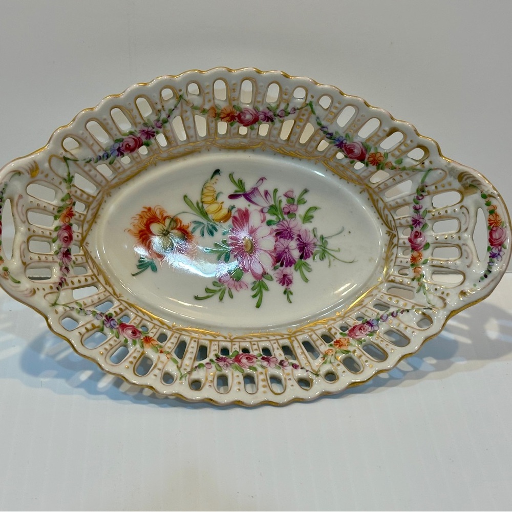 Floral Dresden Porcelain Decorative Dish - Picture 3 of 6
